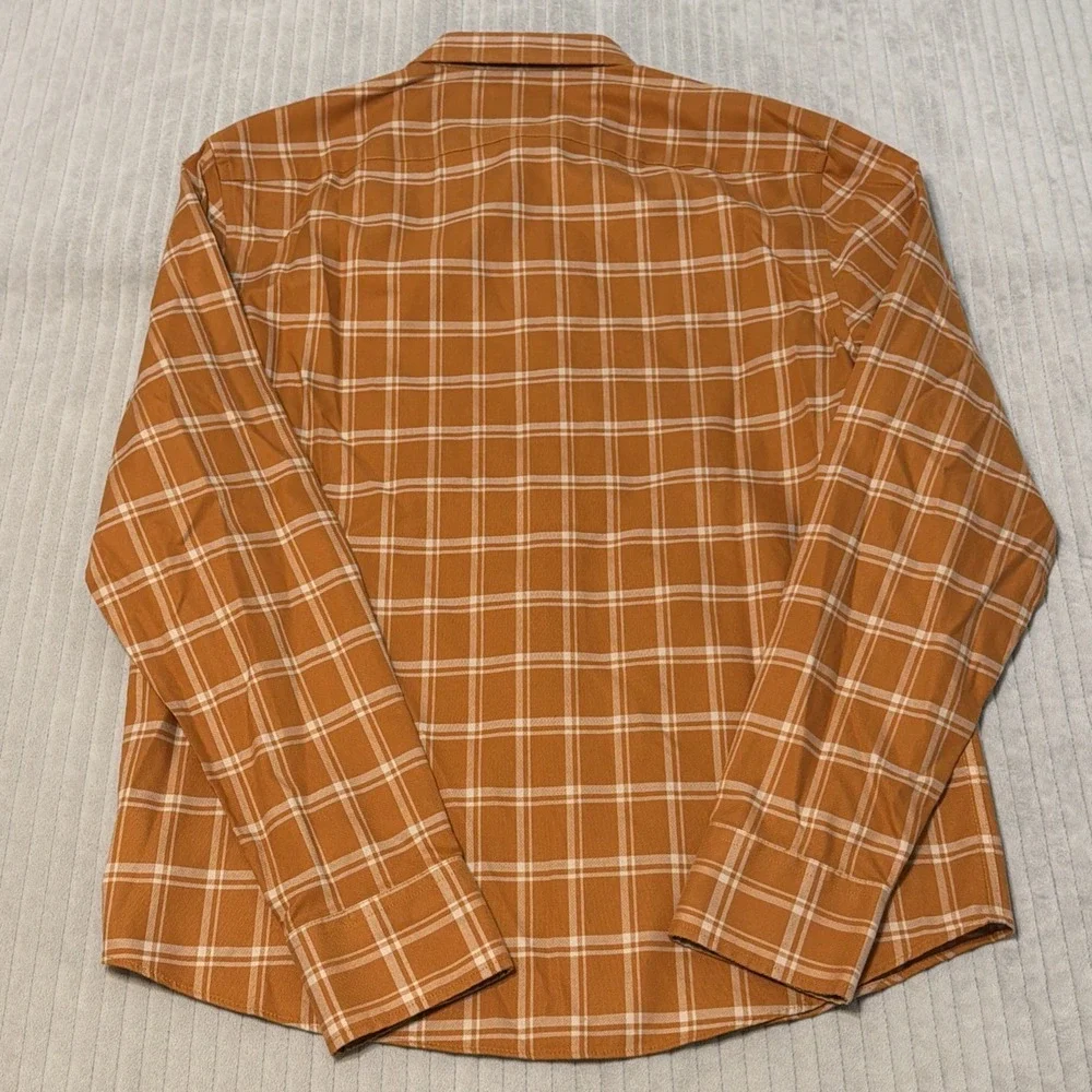 UNTUCKit Mens Large Slim Fit Wrinkle Free Plaid Button Down Shirt Blue Orange